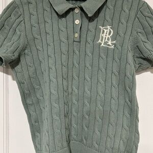 Lauren Ralph Lauren Sage Green Cable-Knit Polo Sweater